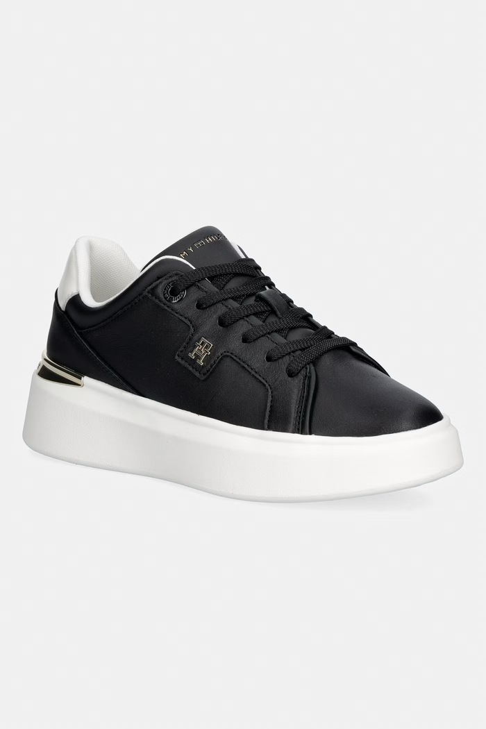 Tommy Hilfiger TH CHIC PLATFORM sneakersy damskie skórzane czarny FW0FW09396
