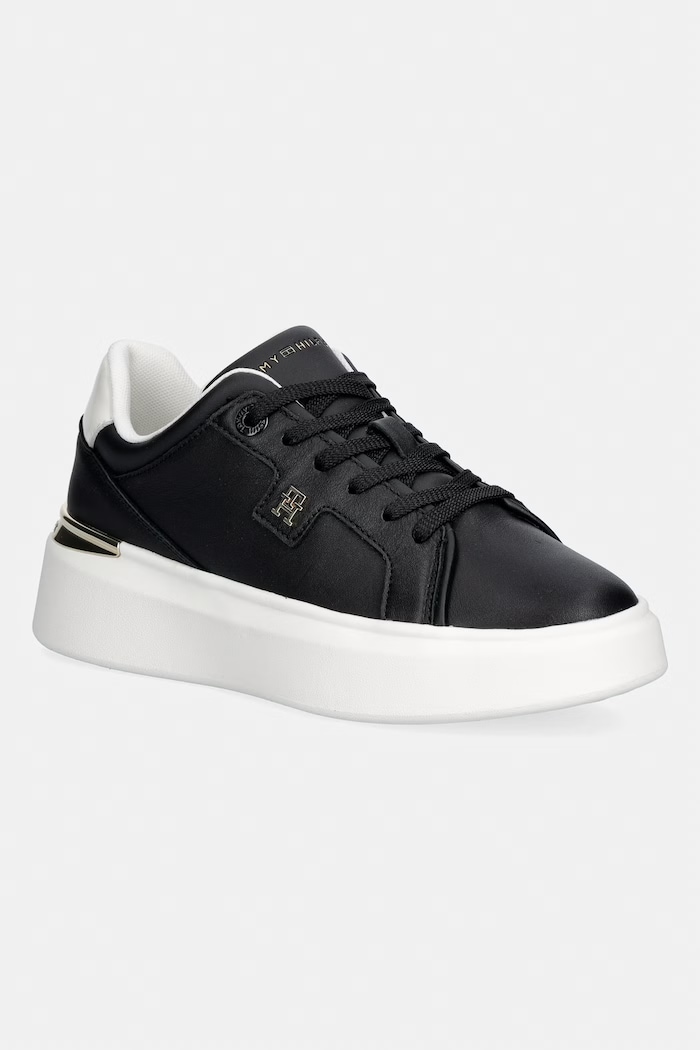 Tommy Hilfiger TH CHIC PLATFORM sneakersy damskie skórzane czarny FW0FW09396