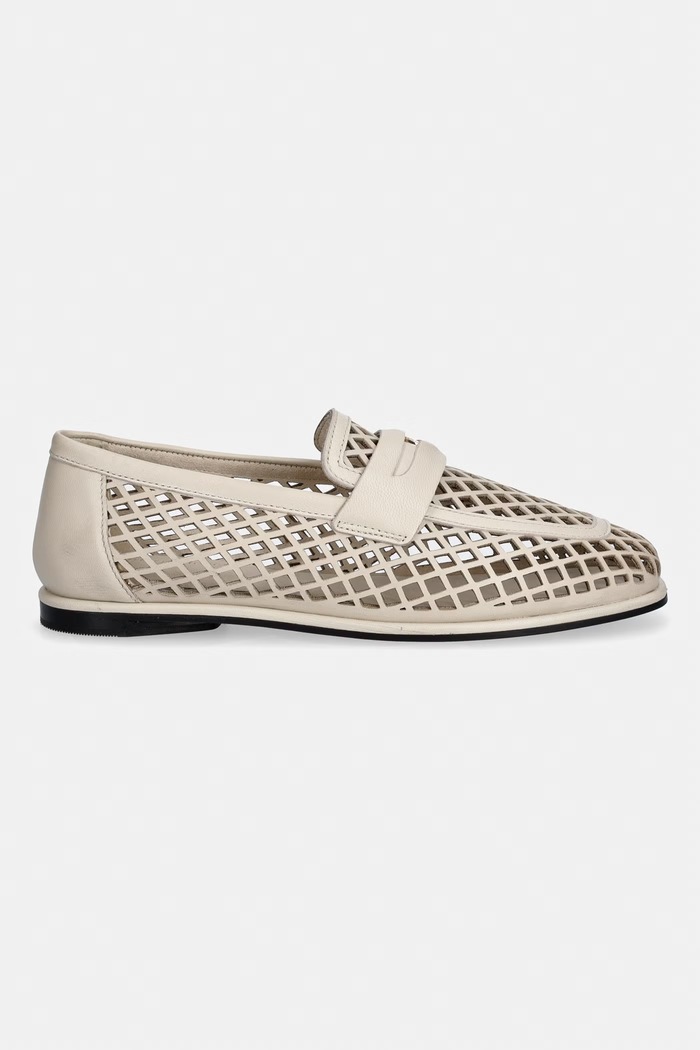 Tommy Hilfiger mokasíny dámske kožené TH COIN LTH LOAFER LASER CUT FW0FW09427 béžová AW26