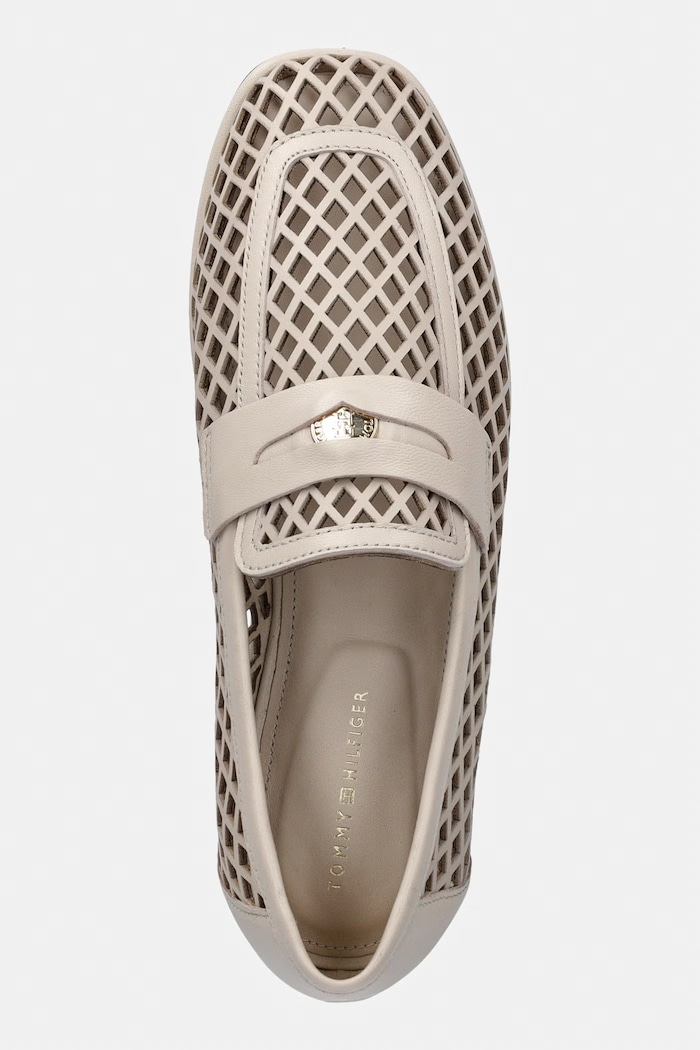 Tommy Hilfiger mokasíny dámske kožené TH COIN LTH LOAFER LASER CUT béžová FW0FW09427
