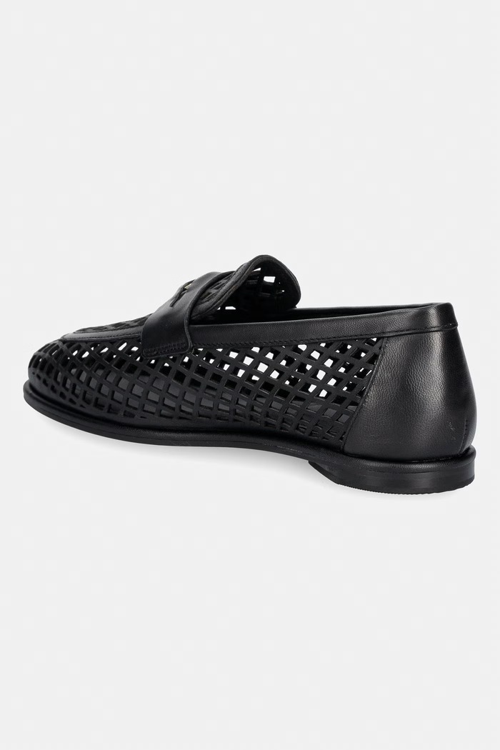 Obuv Tommy Hilfiger mokasíny dámske kožené TH COIN LTH LOAFER LASER CUT FW0FW09427 čierna