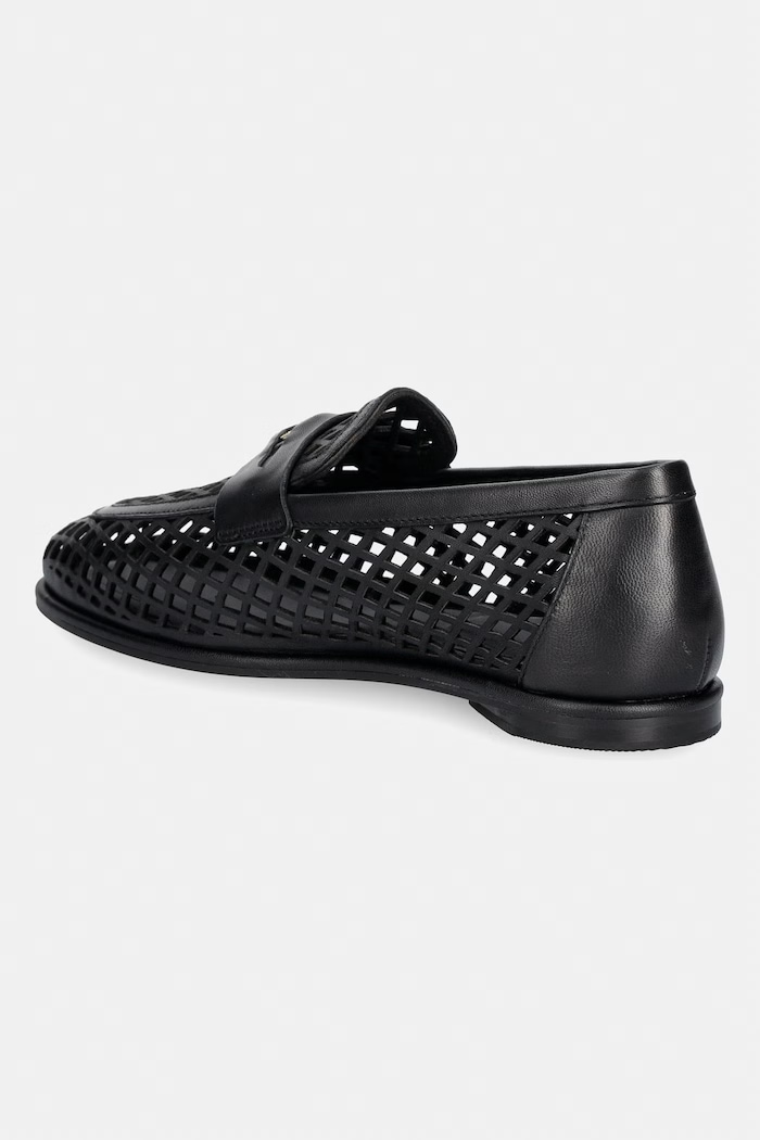 Obuv Tommy Hilfiger mokasíny dámske kožené TH COIN LTH LOAFER LASER CUT FW0FW09427 čierna