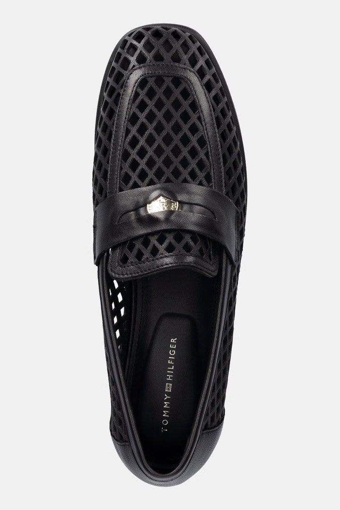 Tommy Hilfiger mokasíny dámske kožené TH COIN LTH LOAFER LASER CUT čierna FW0FW09427