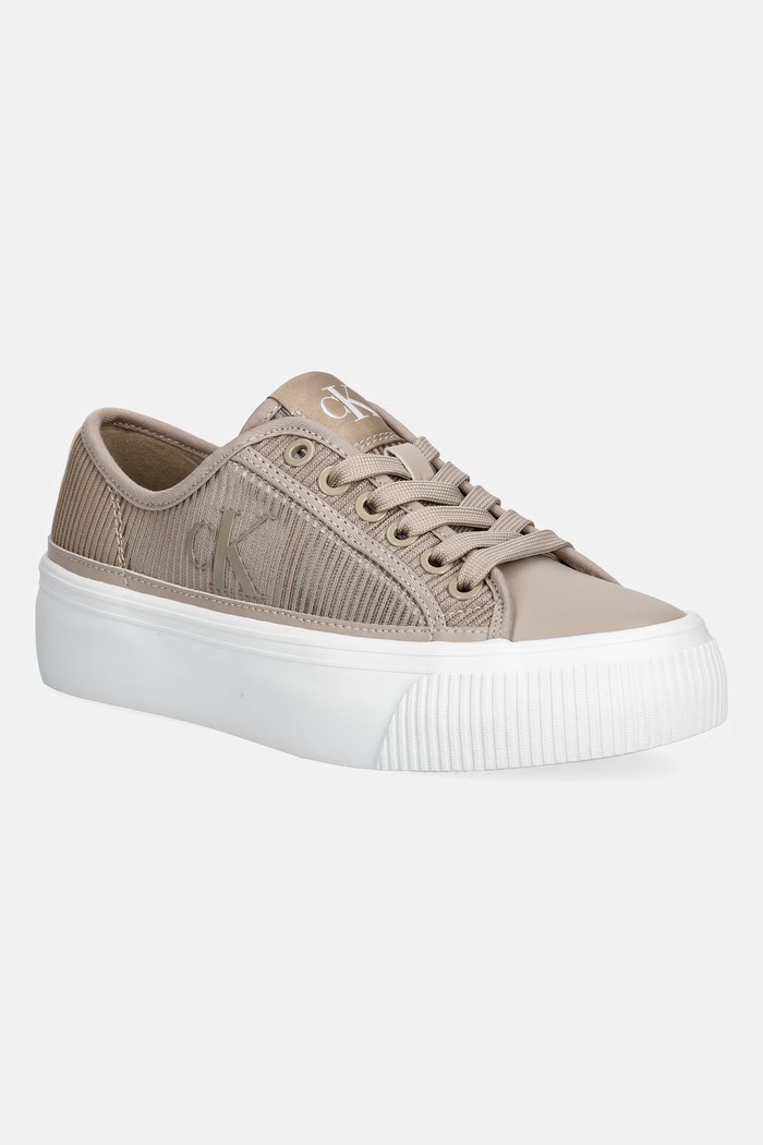 Calvin Klein VULC FLATF LACEUP STRIPED NYL sneakers Γυναικεία μπεζ HW0HW03087.0H5