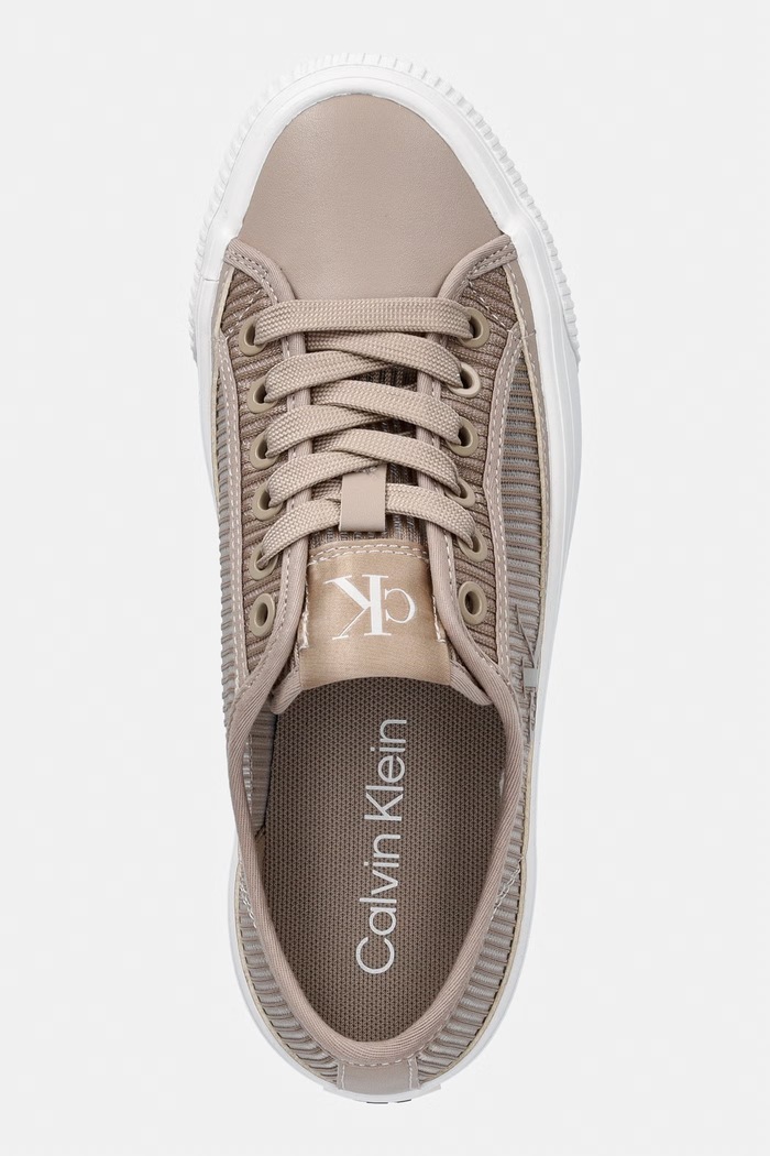 Calvin Klein VULC FLATF LACEUP STRIPED NYL sneakers Γυναικεία μπεζ HW0HW03087.0H5