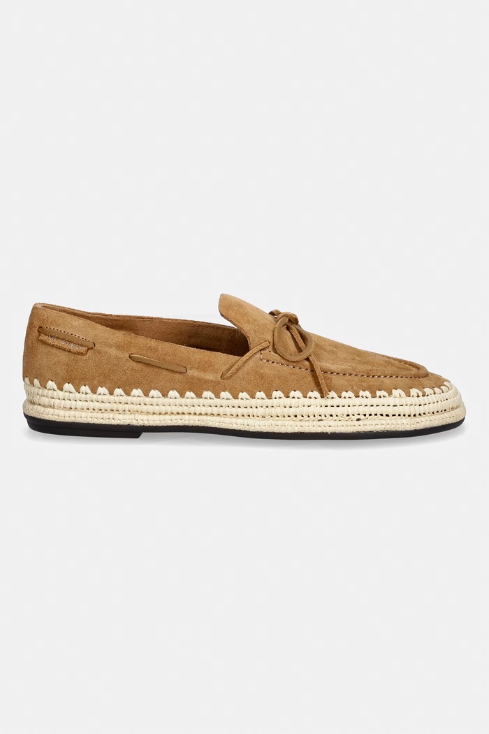 Tory Burch espadryle damskie zamszowe The Raffia Boaty 182358.270 brązowy AW26