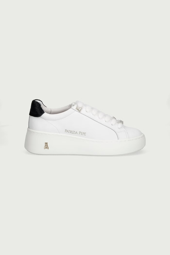Patrizia Pepe Sneakersy dziecięce skórzane PPJ416 biały AW26