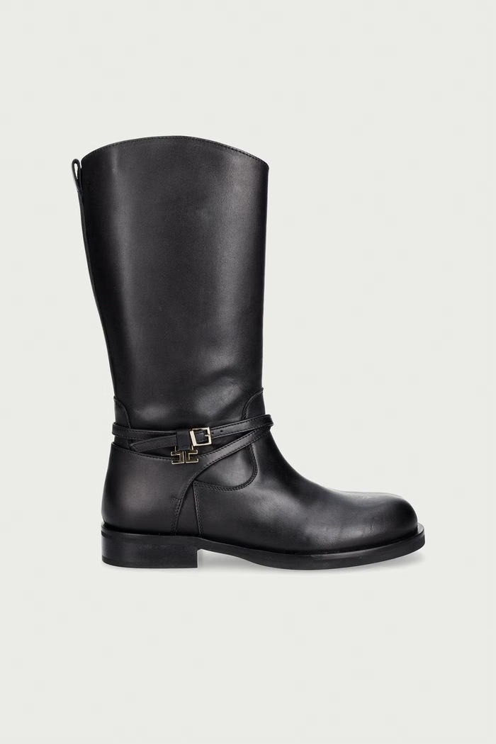 Elisabetta Franchi kozaki na płaskim obcasie damskie skórzane F4A6.E0742 czarny AW26