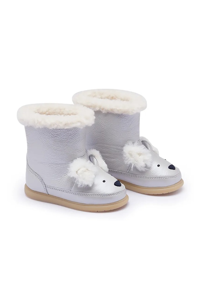 Donsje śniegowce dziecięce skórzane Meloniek Boots Polar Fox srebrny 1507002