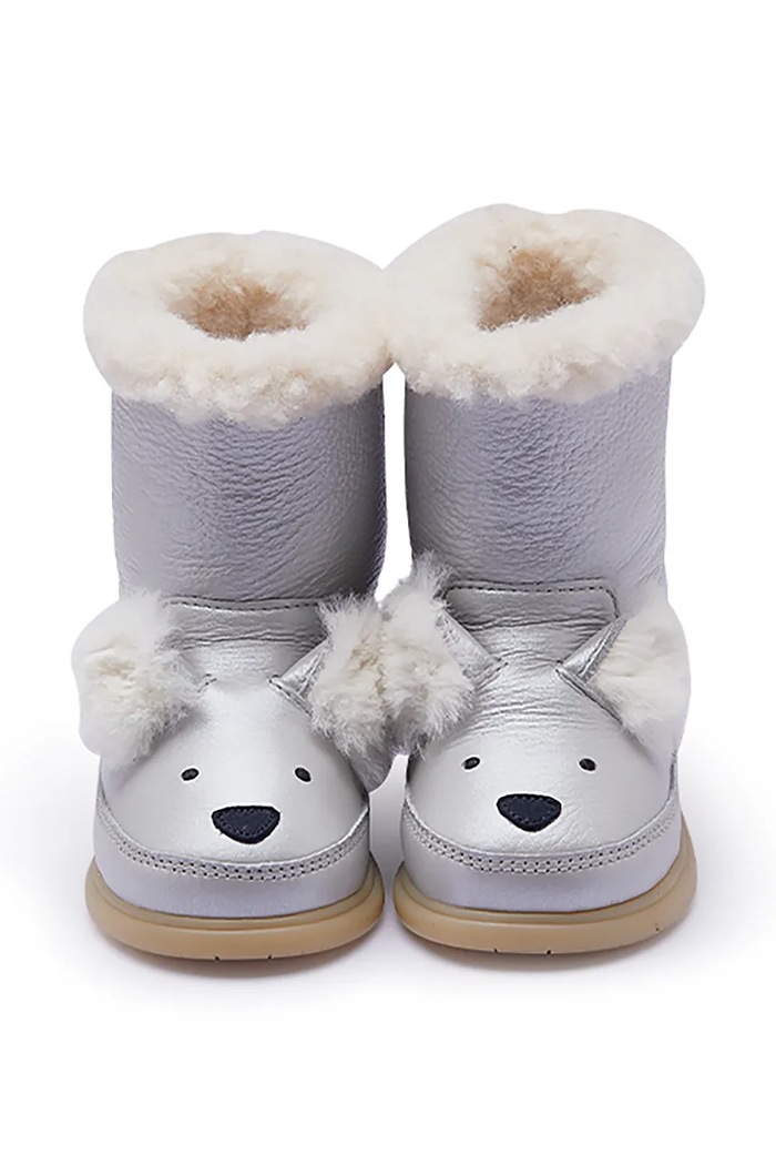 Donsje śniegowce dziecięce skórzane Meloniek Boots Polar Fox 1507002 srebrny AW26
