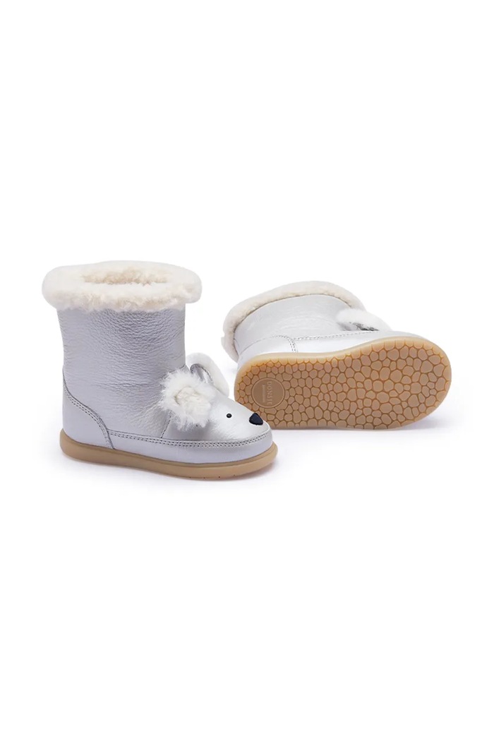 Donsje śniegowce dziecięce skórzane Meloniek Boots Polar Fox srebrny 1507002