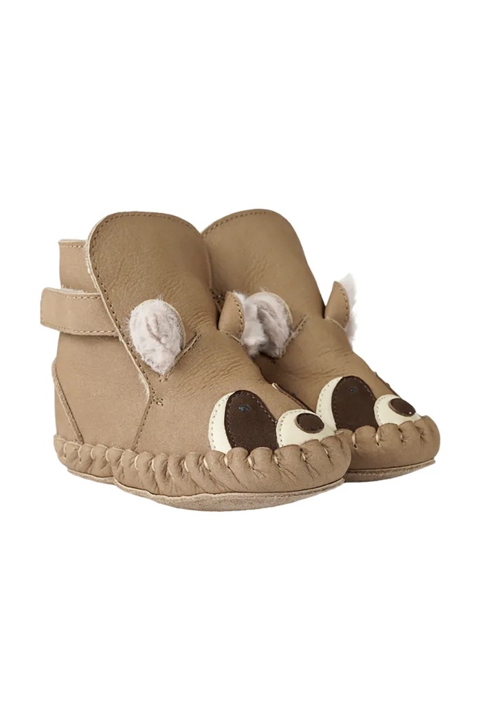 Donsje buty niemowlęce nubukowe Kapi Exclusive Booties Raccoon 1028128 beżowy AW26
