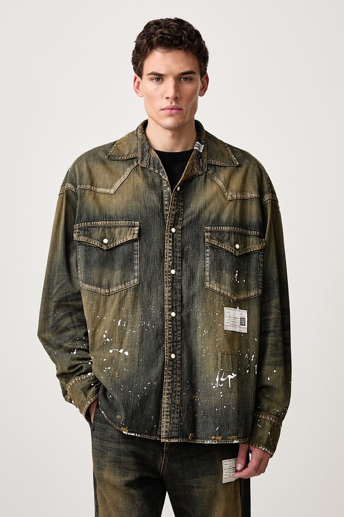 Maison MIHARA YASUHIRO Camicia in jeans da uomo blu navy A17SH027