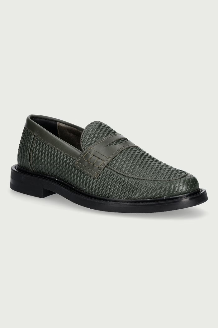 Filling Pieces Loafersy męskie skórzane zielony 122611303202