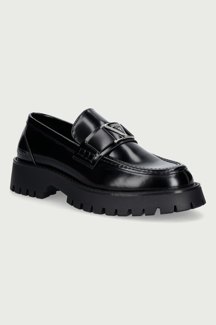 Guess Mokasyny męskie skórzane GORIZIA IV czarny FMFGOR.LEA14.BLACK