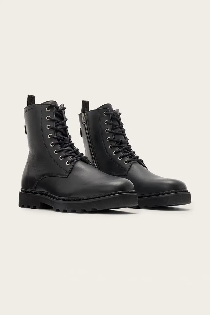 AllSaints Obuća za muškarce od kože Skiff Military Boot M054FD.BLK crna AW26