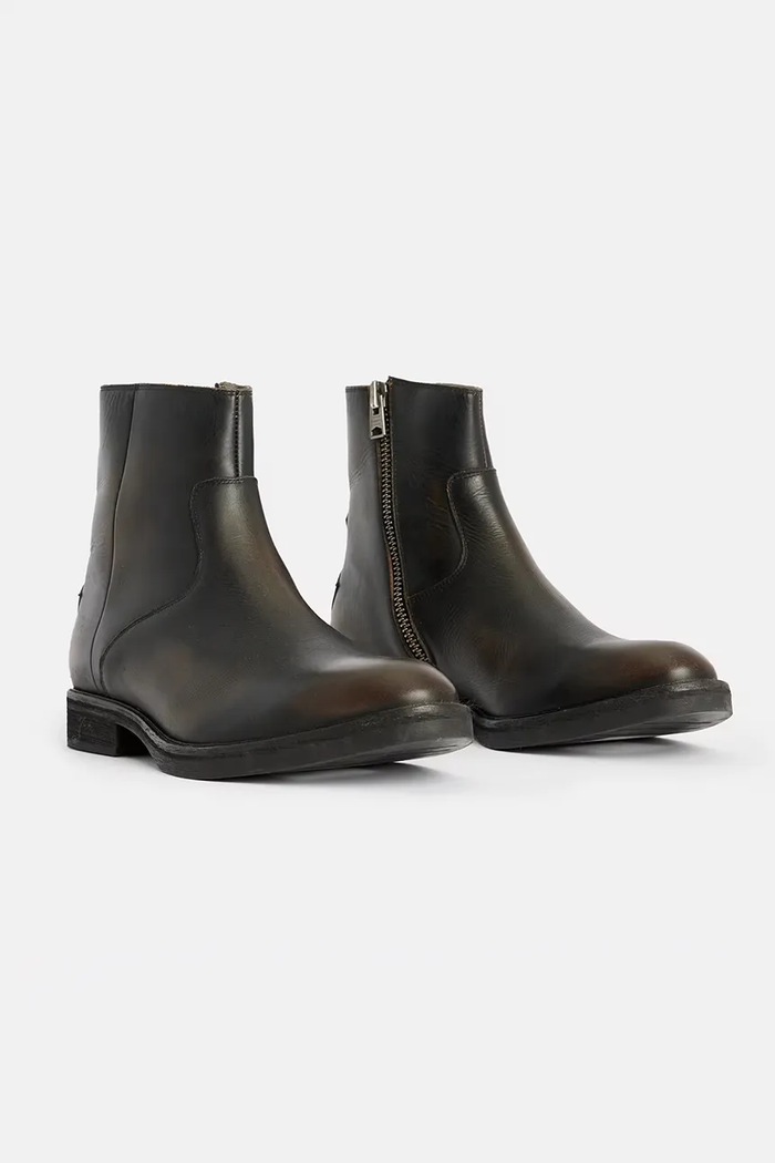 AllSaints Čevlji moški usnjeni Lang Boot M044FB rjava AW26