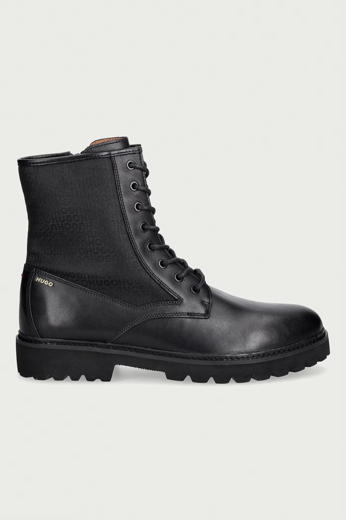 HUGO turistické topánky pánske kožené Draven 50573034.001 čierna AW26