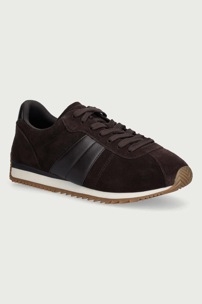 Michael Kors Rhodes Stripe Trainer sneakers da uomo in scamoscio marrone 42F6RHFS1S.251