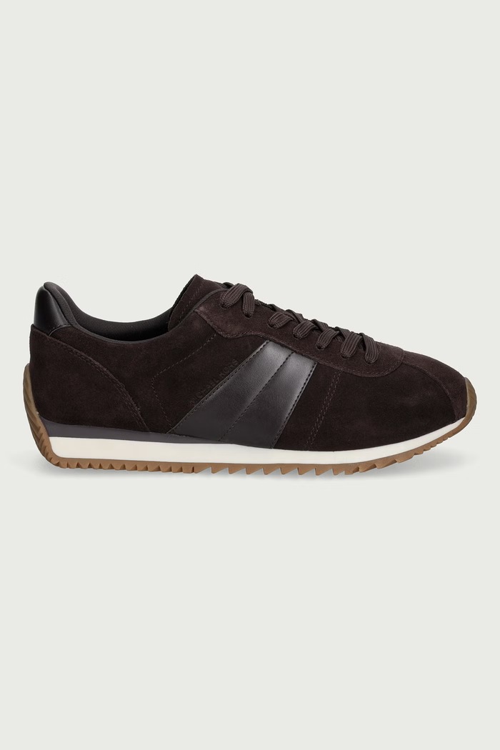 Michael Kors Rhodes Stripe Trainer sneakers da uomo in scamoscio 42F6RHFS1S.251 marrone AW26