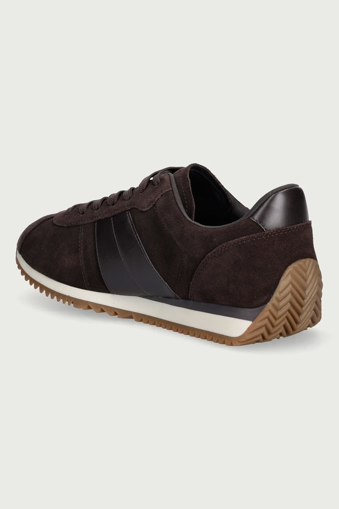 Scarpe Michael Kors Rhodes Stripe Trainer sneakers da uomo in scamoscio 42F6RHFS1S.251 marrone