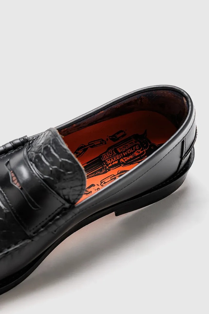 Mokasinke za muškarce od kože Riviera Naked Wolfe Riviera.Black.Snake crna