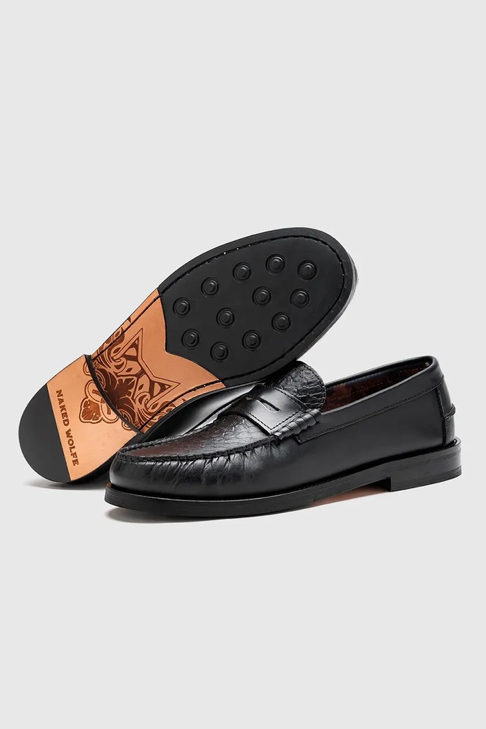 Mokasinke za muškarce od kože Riviera Naked Wolfe crna Riviera.Black.Snake