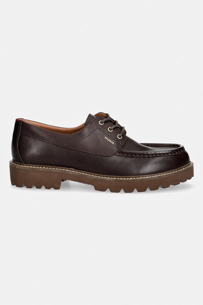 HUGO половинки обувки мъжки от кожа Draven 50573692.209 кафяв AW26