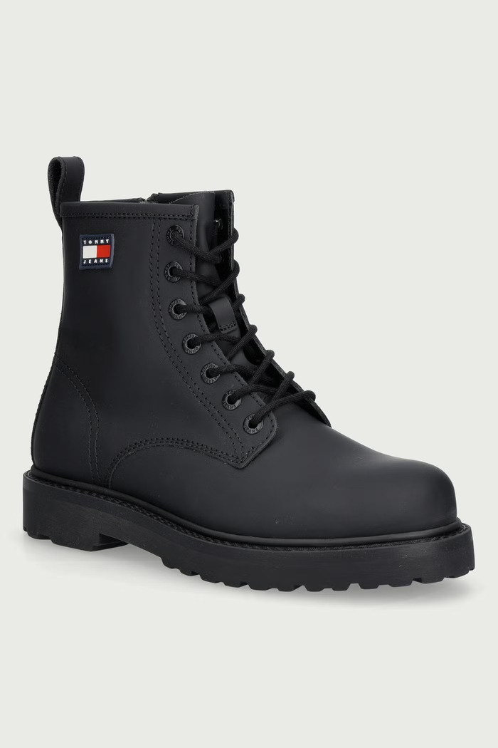 Tommy Jeans Gležnjače za muškarce od kože ARCHIVE '01 RUBBER LACE BOOT crna EM0EM01781