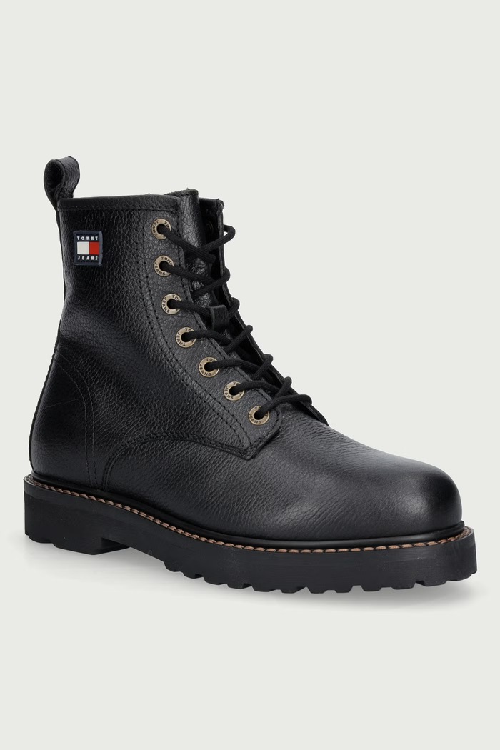 Tommy Jeans Topánky dámske kožené ARCHIVE '01 TUMBLE LACE UP WARM čierna EM0EM01780
