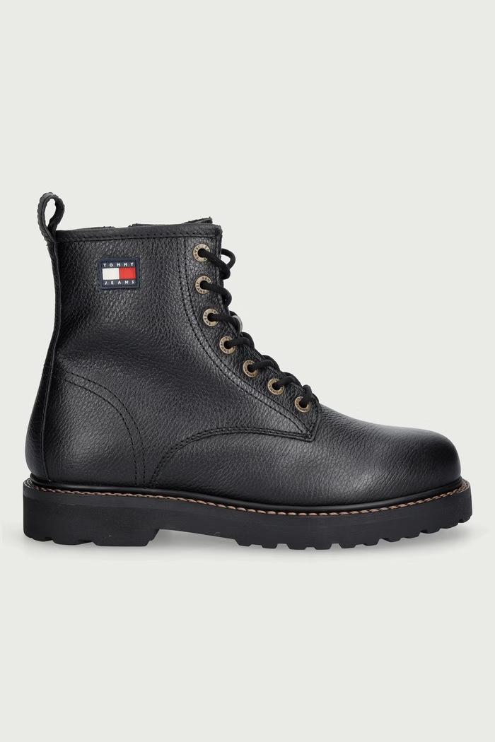 Tommy Jeans Topánky dámske kožené ARCHIVE '01 TUMBLE LACE UP WARM EM0EM01780 čierna AW26