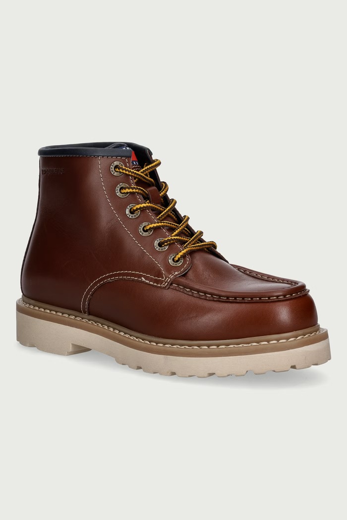 Tommy Jeans Buty męskie skórzane ARCHIVE '01 AMERICAN LTH BOOT brązowy EM0EM01779