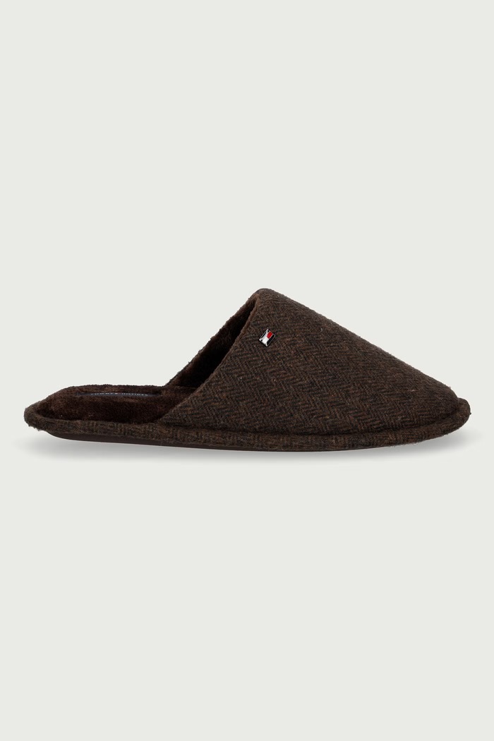 Tommy Hilfiger Παντόφλες Ανδρικές HERRINGBONE HOUSE SHOE FM0FM06018 καφέ AW26