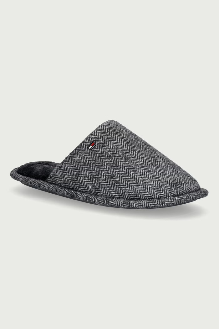 Tommy Hilfiger Παντόφλες Ανδρικές HERRINGBONE HOUSE SHOE γκρί FM0FM06018