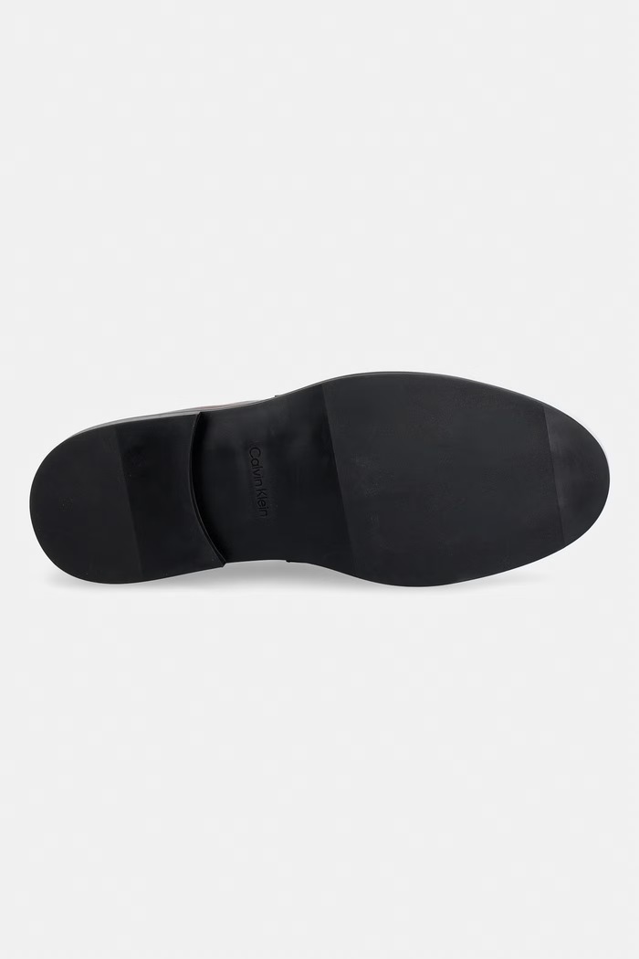 Calvin Klein mokasyny męskie skórzane ESS RUBBER LOAFER HW PLAQ VA LTH HM0HM02177.GYU brązowy