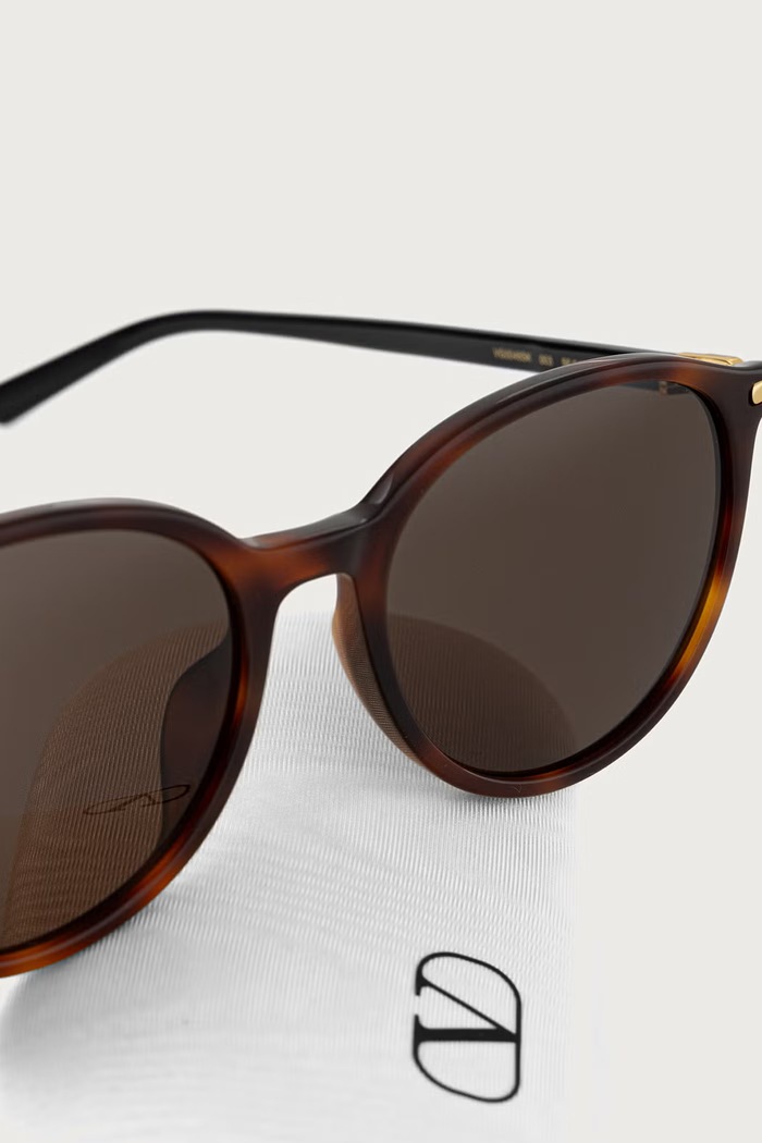 Okulary przeciwsłoneczne okrągłe damskie Valentino Eyewear VG0048SK brązowy