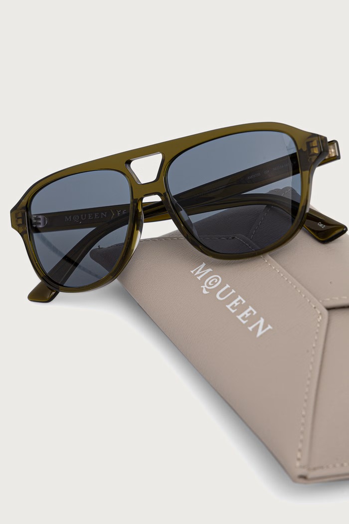 Okulary przeciwsłoneczne pilotki męskie Alexander McQueen AM0573S zielony