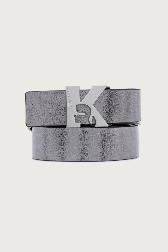 Karl Lagerfeld Jeans Pasek dwustronny damski skórzany srebrny B4W33110