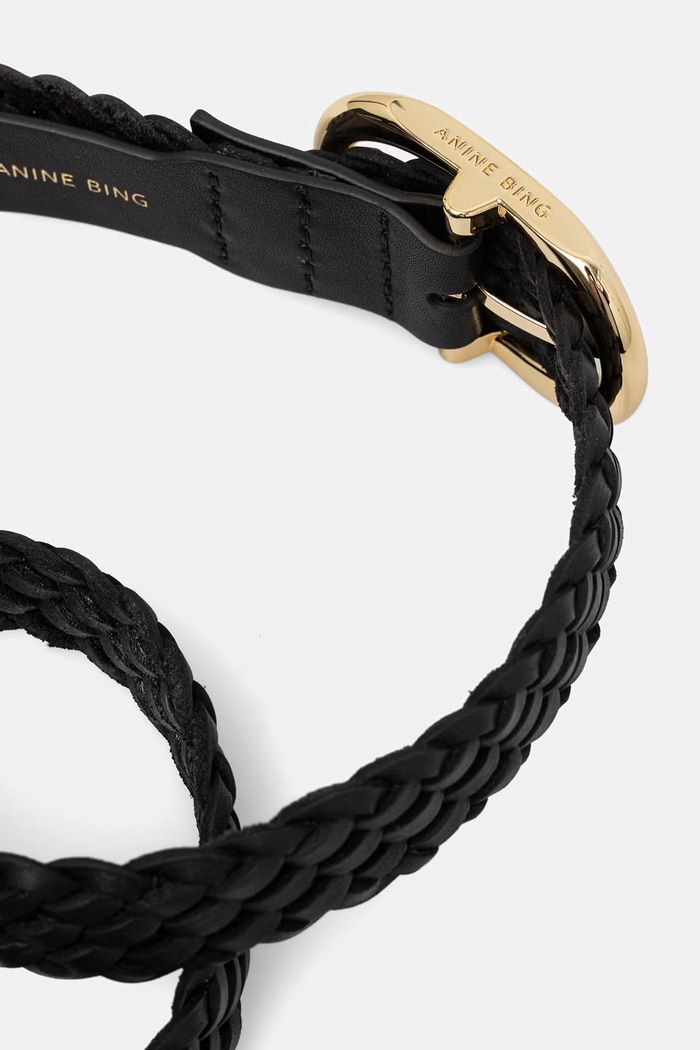 Anine Bing SIGNATURE LINK pasek pleciony skórzany damski A.12.12355.BLK1 czarny AW26