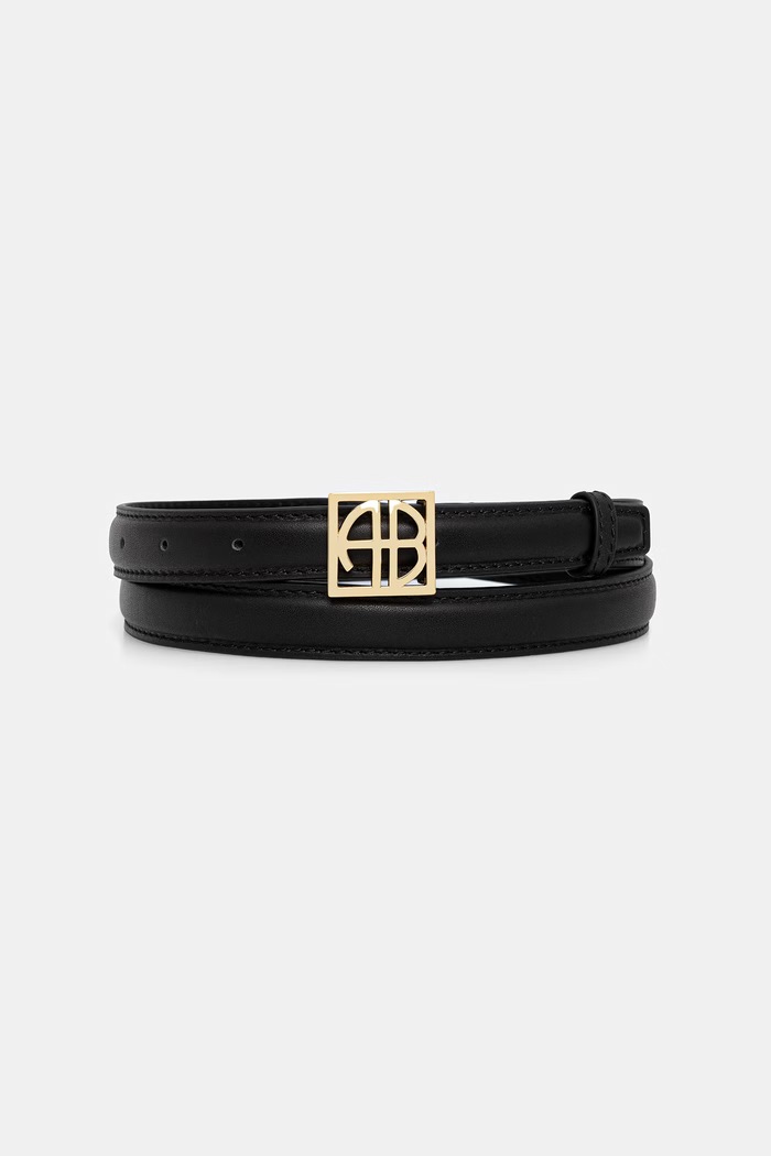 Anine Bing MONOGRAM pasek skórzany damski czarny A.12.10461.000
