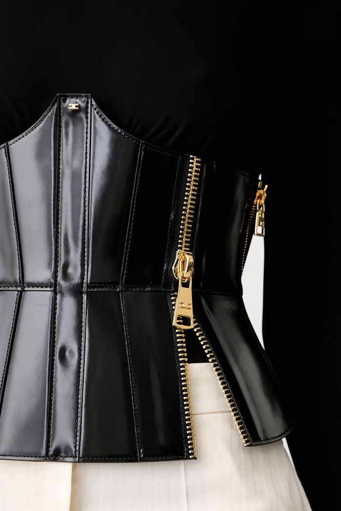 Elisabetta Franchi pasek gorsetowy damski skórzany CT28S66E2 czarny AW26