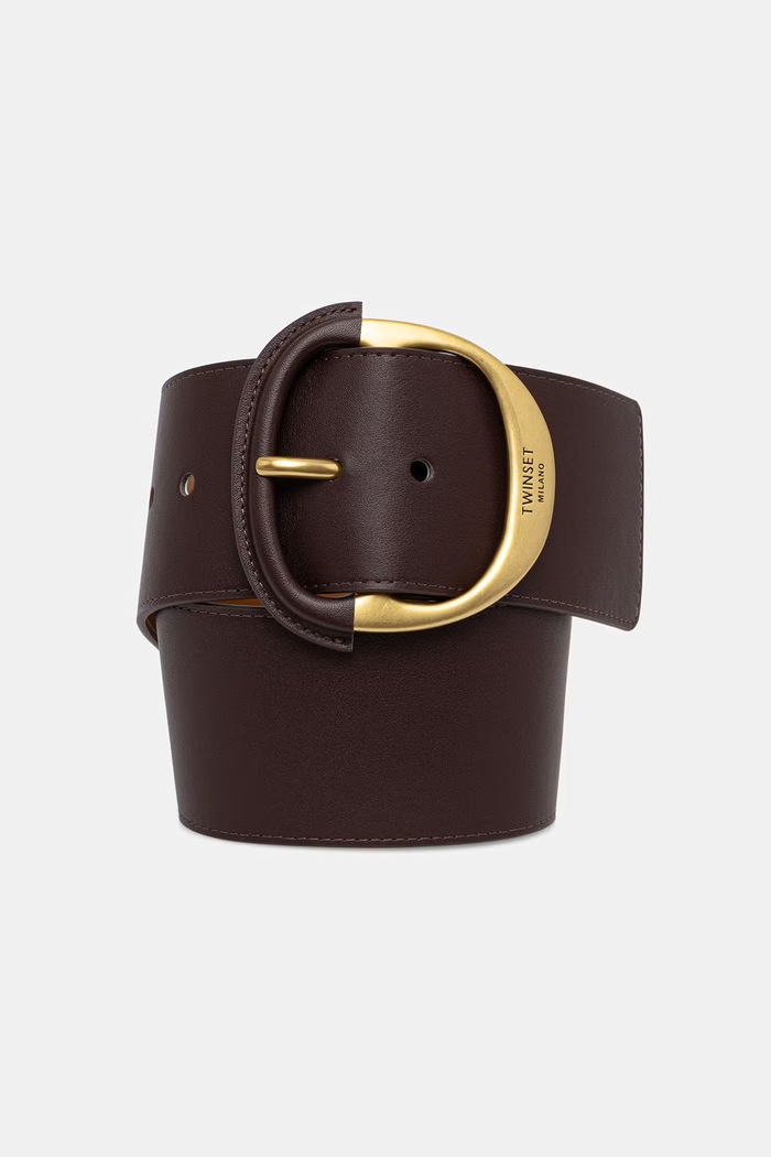 Twinset широк колан дамски от кожа кафяв 262TA4480