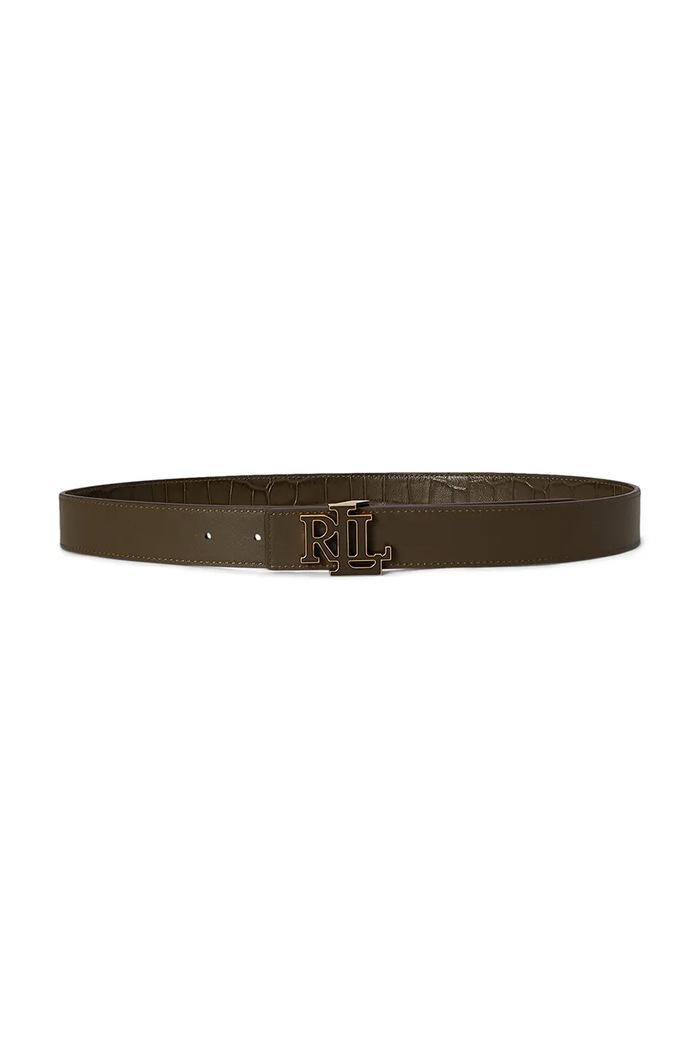 Lauren Ralph Lauren pasek dwustronny damski skórzany 412P15765 zielony AW26