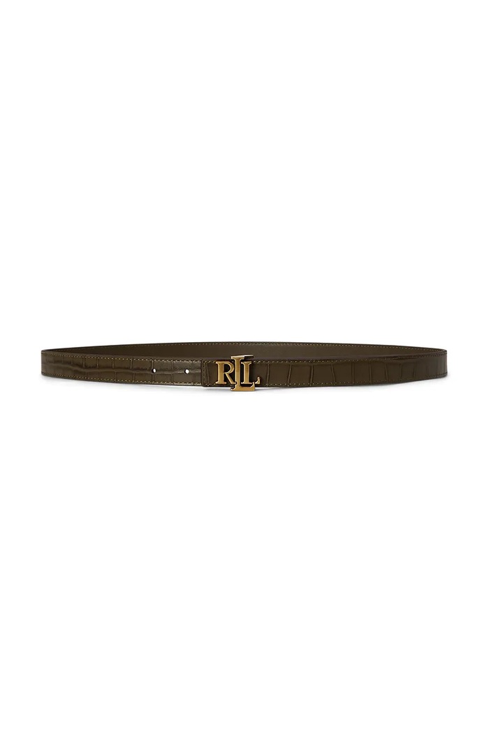 Lauren Ralph Lauren pasek dwustronny damski skórzany zielony 412P15764