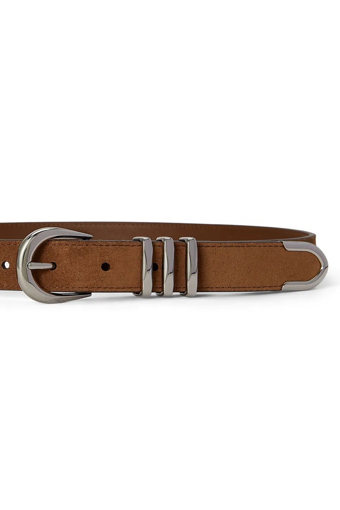 Lauren Ralph Lauren curea pentru femei, din piele întoarsă 412P11809 maro AW26
