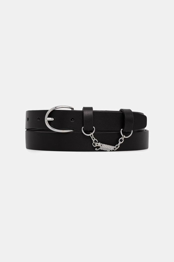 Tommy Jeans ζώνη γυναικεία δερμάτινη μαύρο AW0AW18813