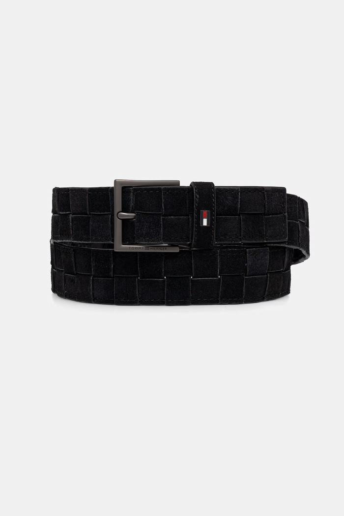 Tommy Hilfiger ζώνη ανδρική δέρμα σουέτ μαύρο AM0AM14839