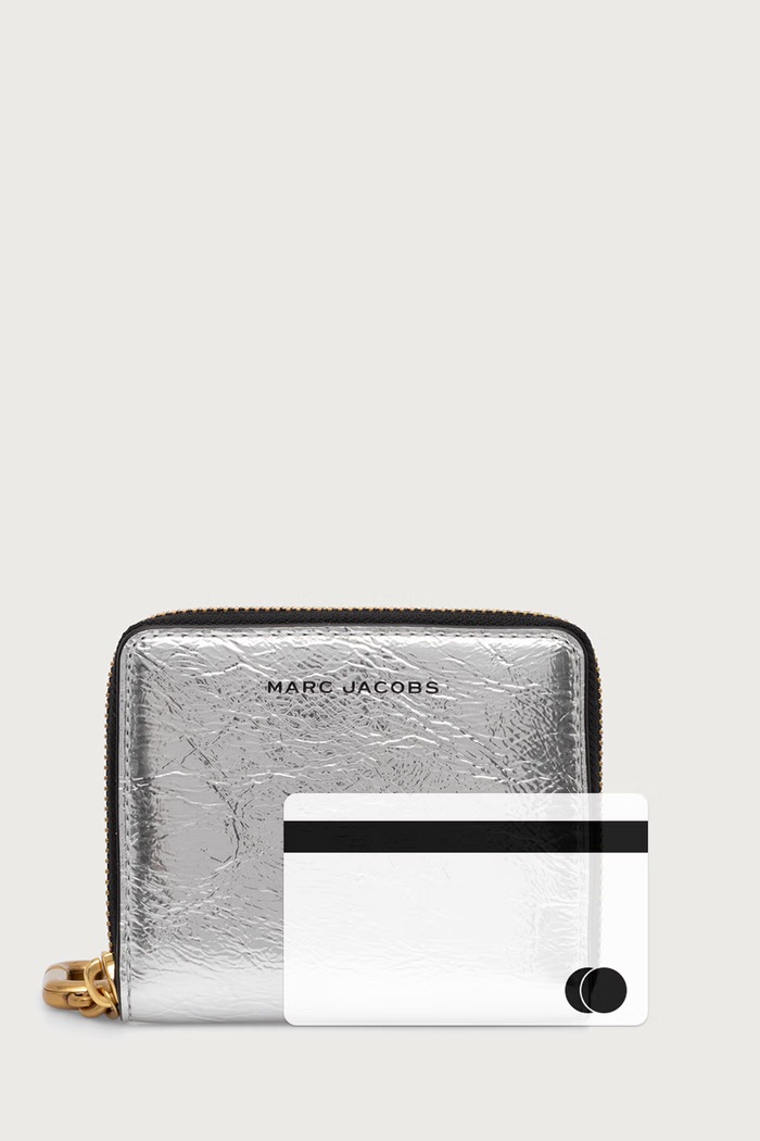RFID peňaženka detská z imitácie kože SLIM COMPACT WALLET MARC JACOBS strieborná 2F6SMP035S02