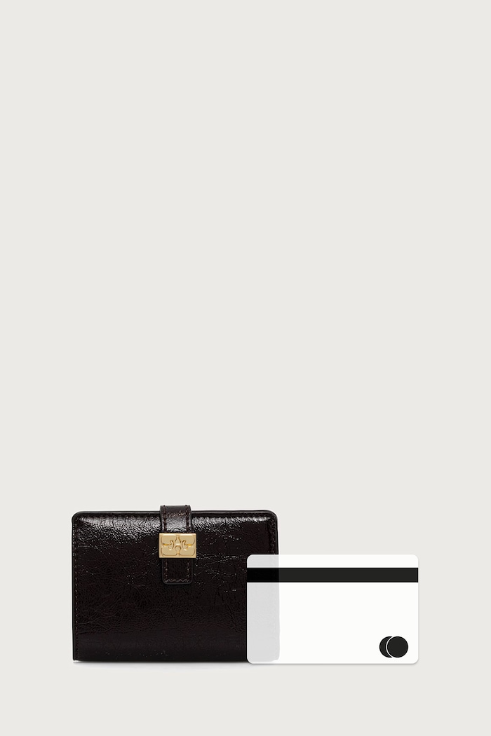 Card Holder Deep Shine portfel z imitacji skóry damski GANNI B3010393 brązowy