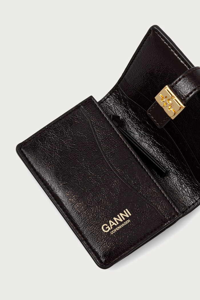 Akcesoria GANNI Card Holder Deep Shine portfel z imitacji skóry damski B3010393 brązowy